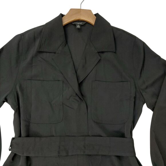 Banana Republic Shirt Dress Womens Medium Black Satin Twill Mini Tie Waist Shift - Picture 4 of 12